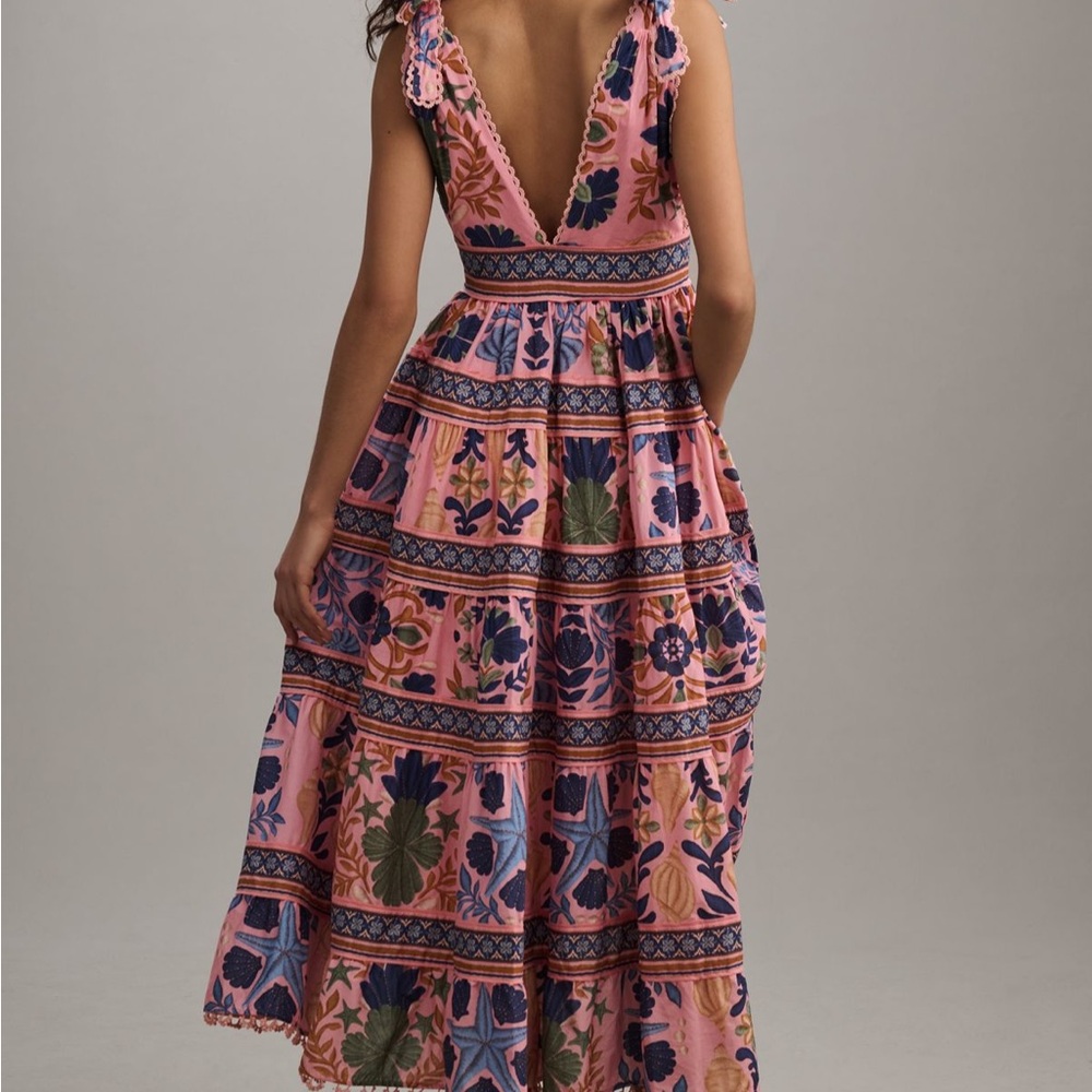 FARM Rio Pink Tiered Floral Maxi Dress with Blue and Green Accents - Picture 2 of 3